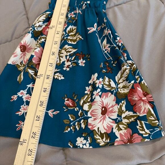 Altar'd State Floral Teal Long Sleeve Dress Empire Waist Bell Sleeves Size Small - Picture 10 of 11
